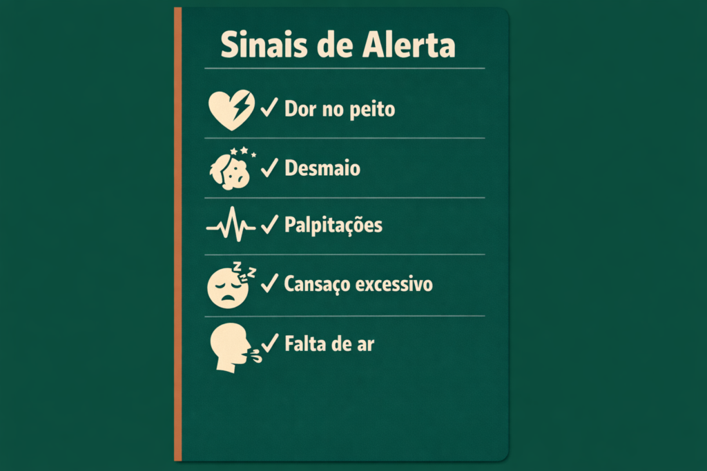 Lista de sinais de alerta cardíaco para esportistas: dor no peito, desmaio, palpitações e cansaço excessivo durante o exercício
